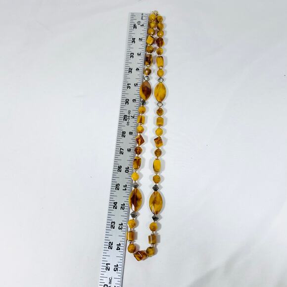 Vintage Amber Glass Bead Necklace Art Deco Graduated Faceted Geometric 14" - Picture 7 of 7